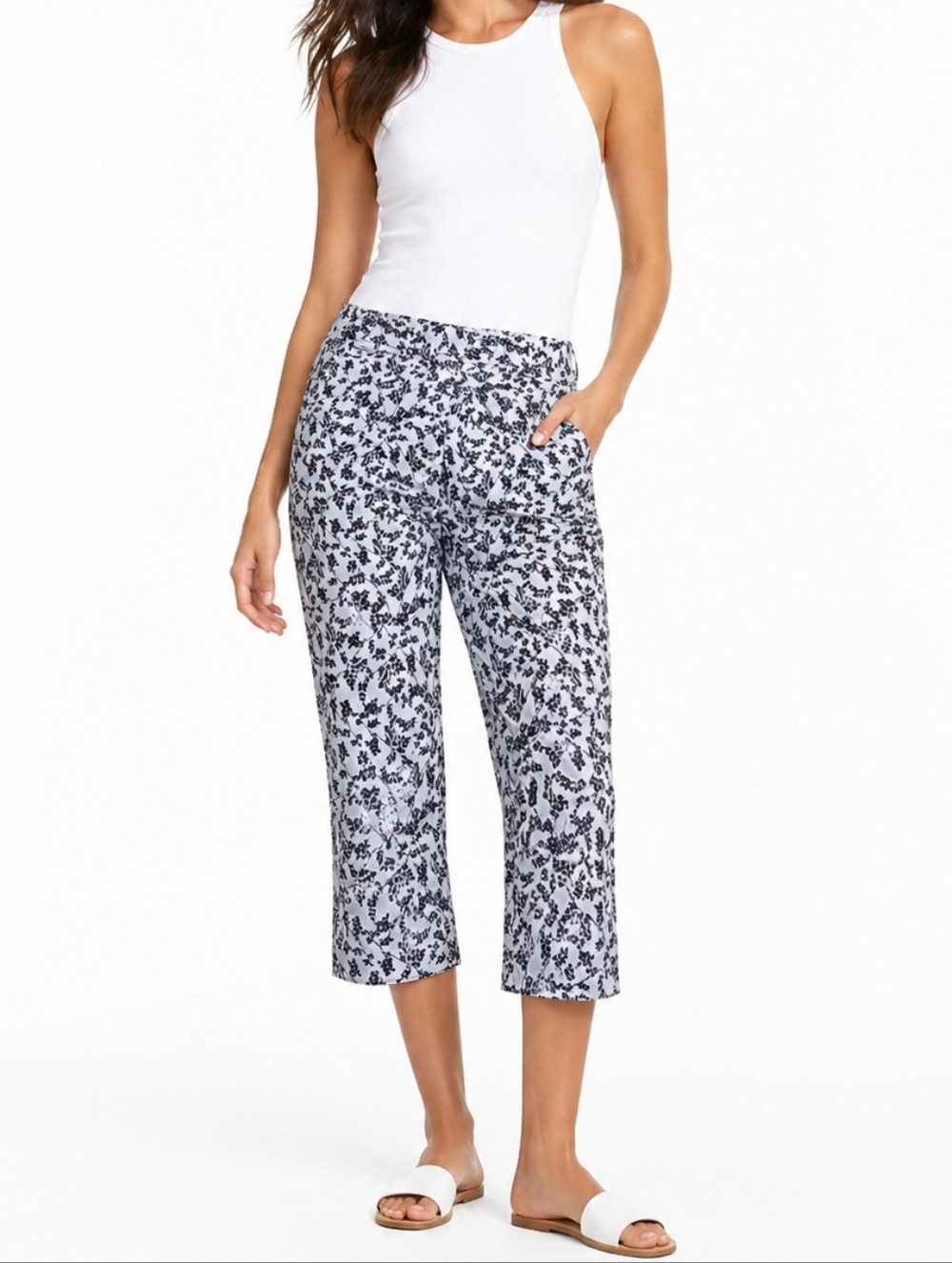 Emaline Stretch Pull Up Graphic Crop Pants Blue Black 16